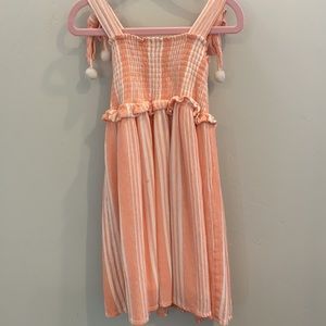 Coral & white striped dress with Pom Pom ties